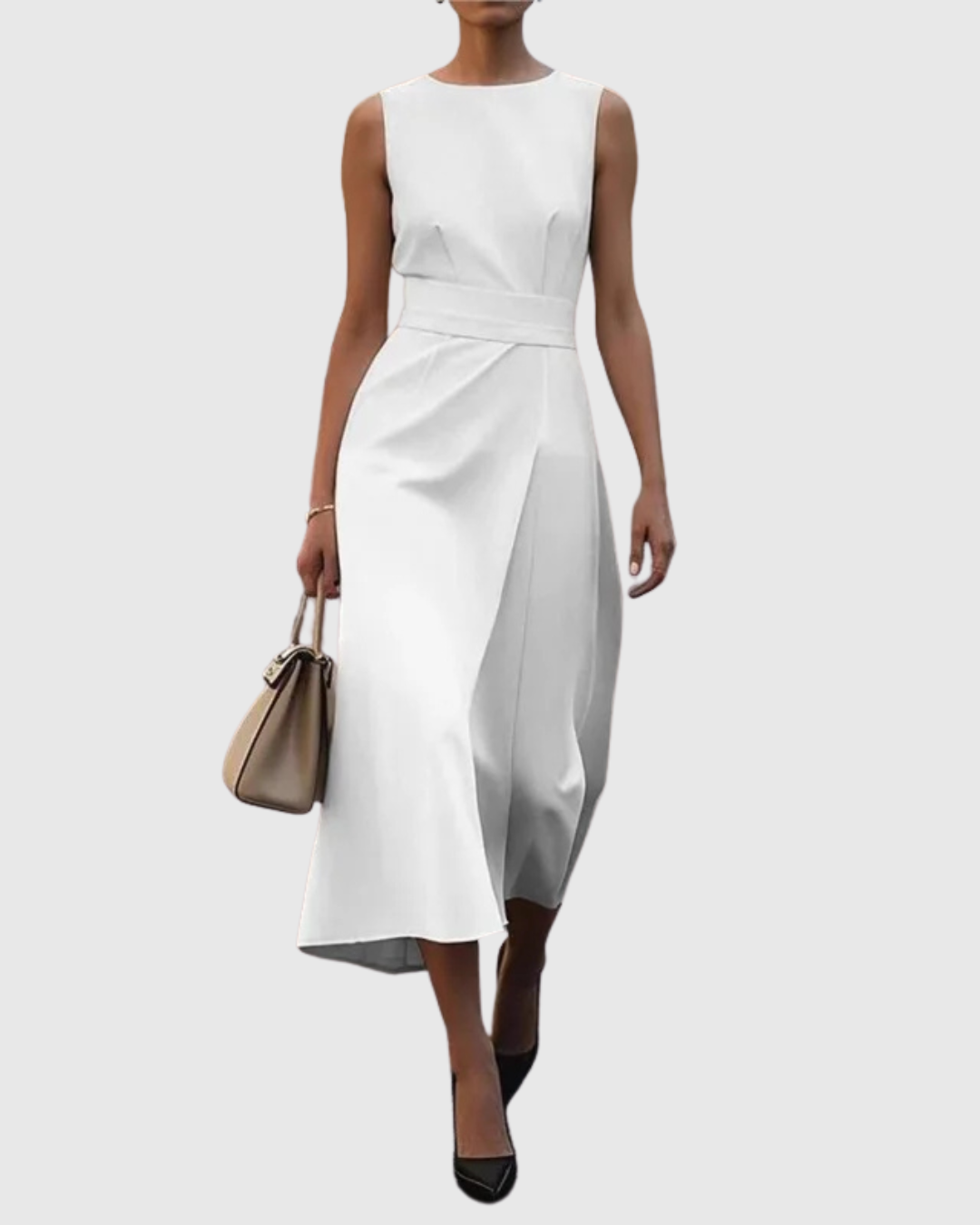 Ava Damen Midi Kleid | Taillendrapierung, Ärmellos- S-2XL