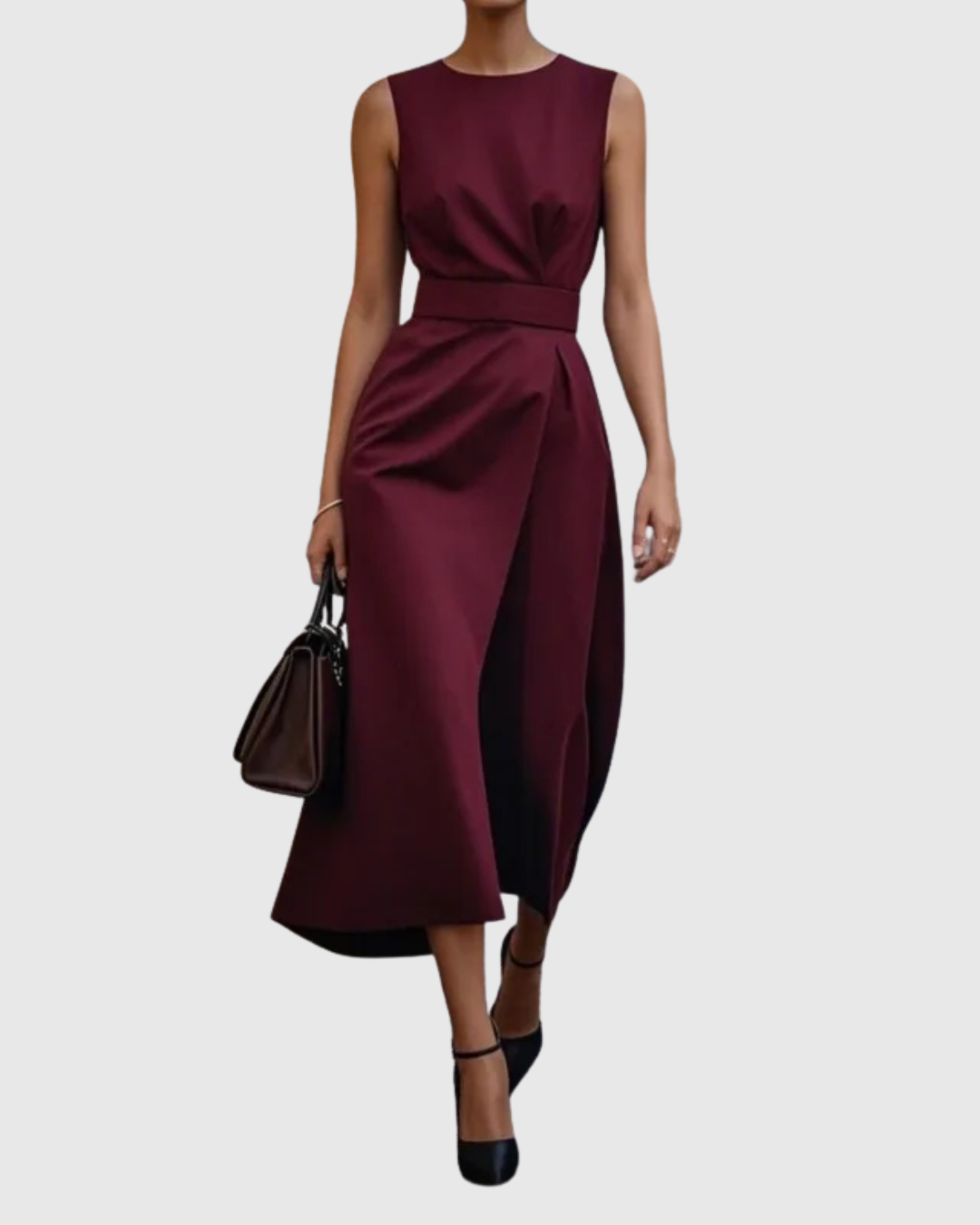 Ava Damen Midi Kleid | Taillendrapierung, Ärmellos- S-2XL