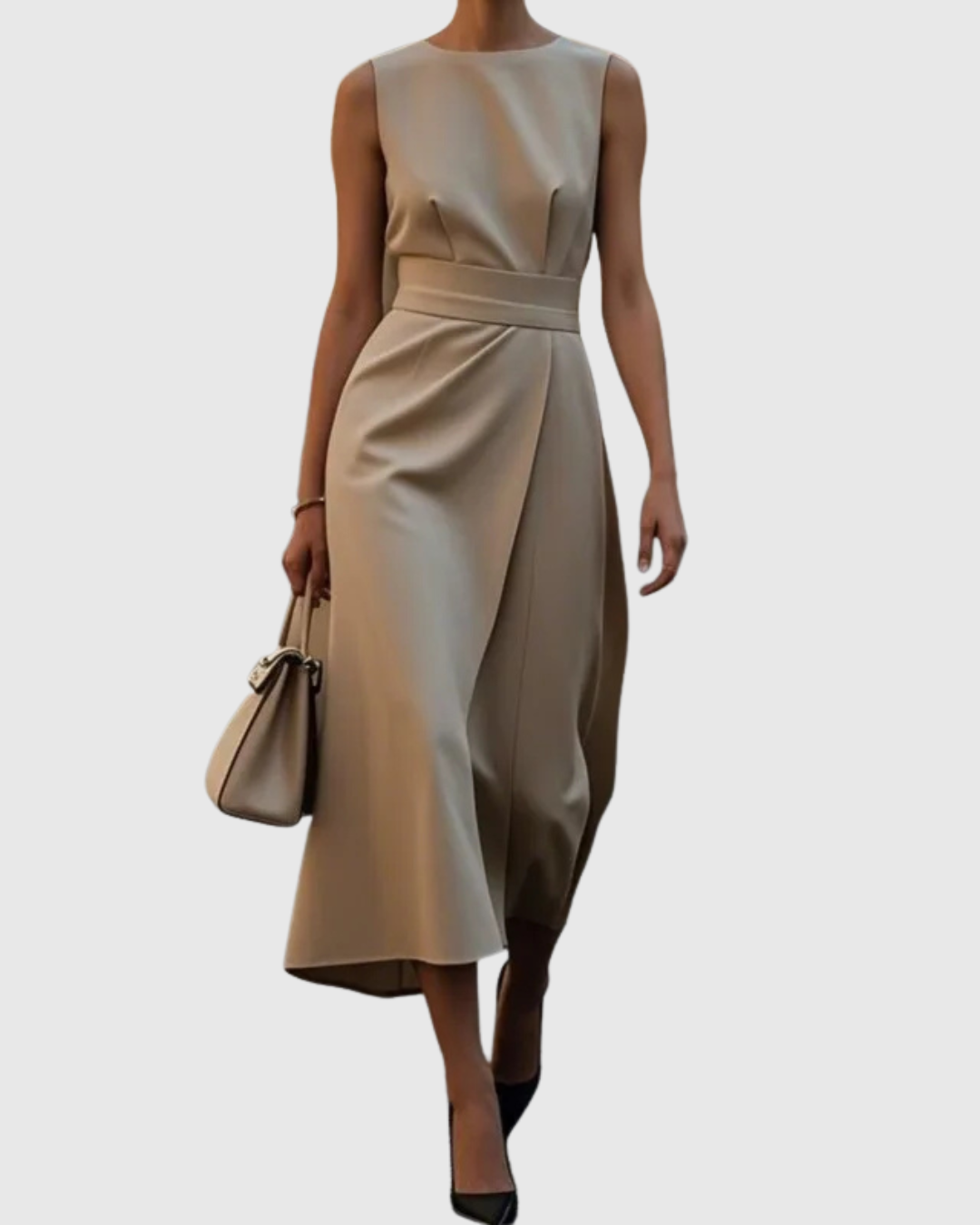 Ava Damen Midi Kleid | Taillendrapierung, Ärmellos- S-2XL