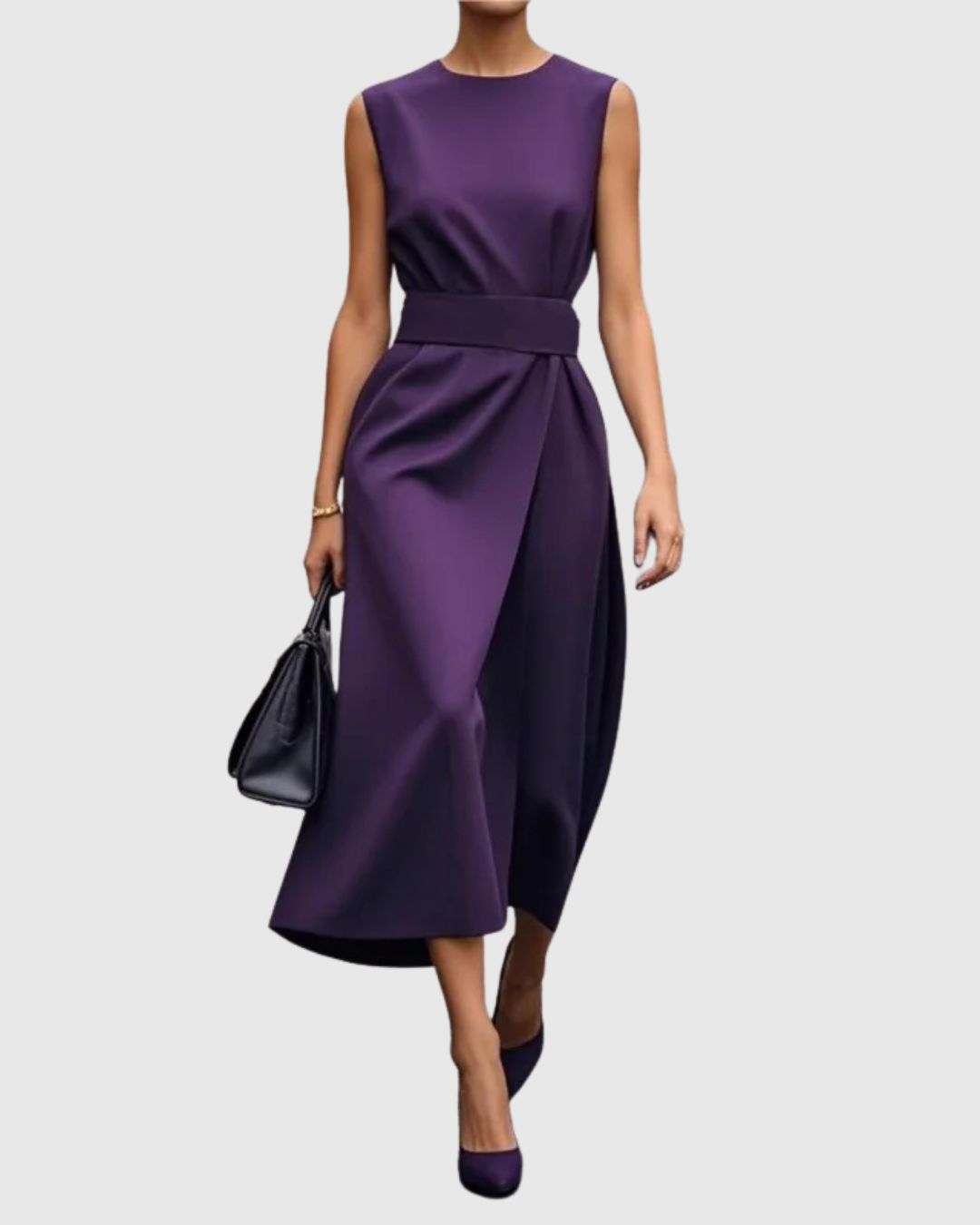 Ava Damen Midi Kleid | Taillendrapierung, Ärmellos- S-2XL