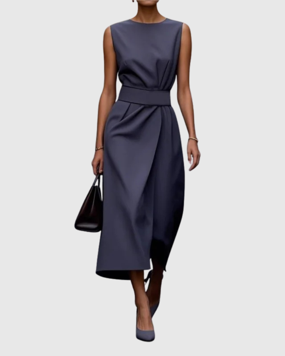 Ava Damen Midi Kleid | Taillendrapierung, Ärmellos- S-2XL