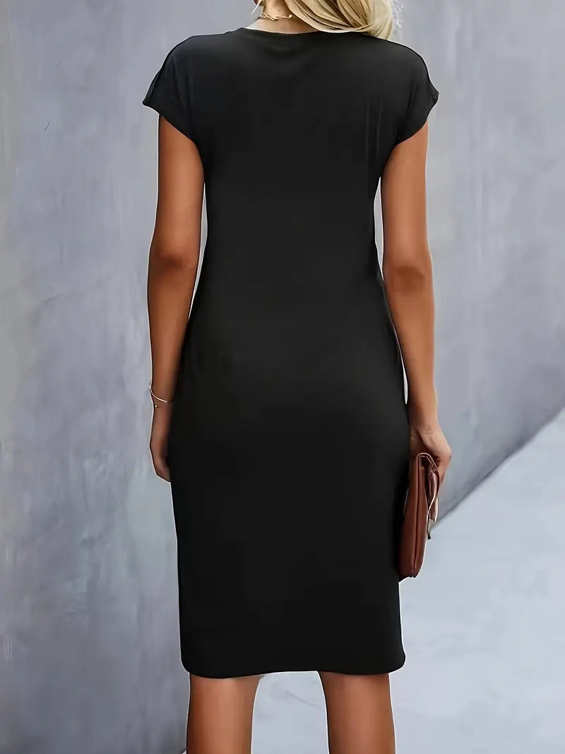 Ava Damen Midi Kleid | Tailliertes Etuikleid mit Raffungen- XS-2XL