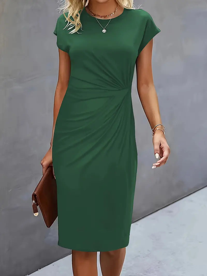 Ava Damen Midi Kleid | Tailliertes Etuikleid mit Raffungen- XS-2XL