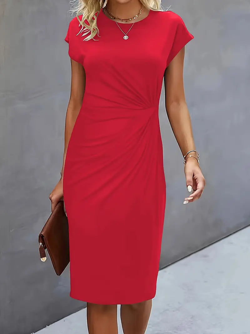 Ava Damen Midi Kleid | Tailliertes Etuikleid mit Raffungen- XS-2XL