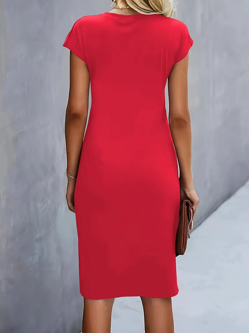 Ava Damen Midi Kleid | Tailliertes Etuikleid mit Raffungen- XS-2XL