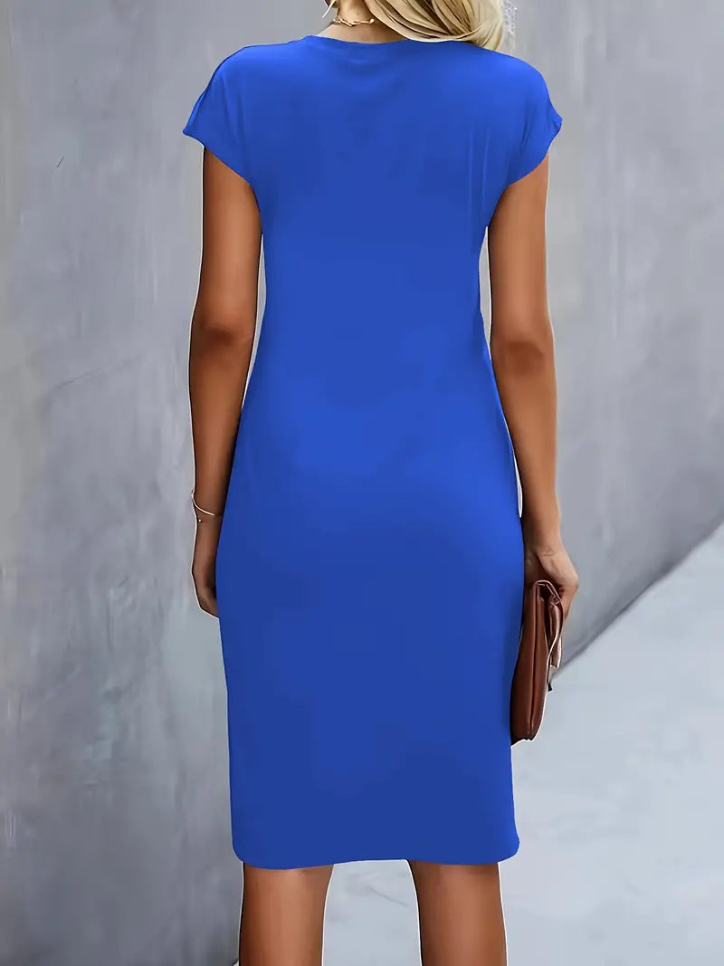 Ava Damen Midi Kleid | Tailliertes Etuikleid mit Raffungen- XS-2XL