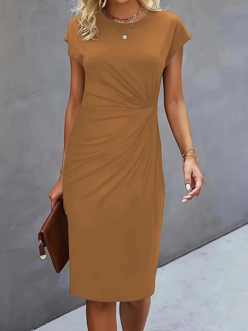 Ava Damen Midi Kleid | Tailliertes Etuikleid mit Raffungen- XS-2XL