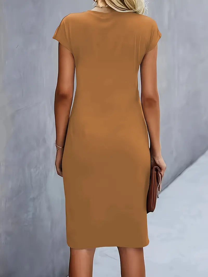 Ava Damen Midi Kleid | Tailliertes Etuikleid mit Raffungen- XS-2XL