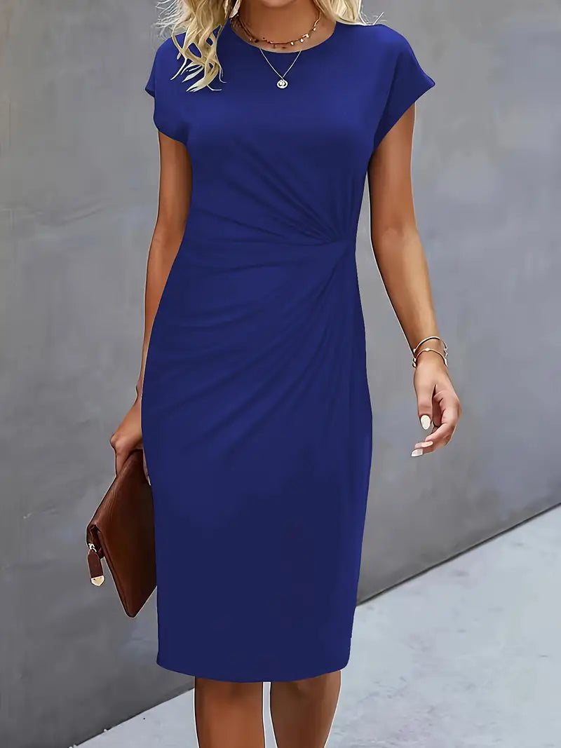 Ava Damen Midi Kleid | Tailliertes Etuikleid mit Raffungen- XS-2XL