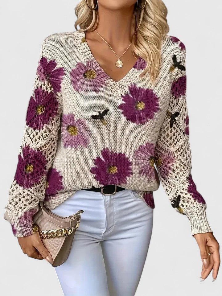 Ava Damen Pullover | Atmungsaktives Blumenmuster