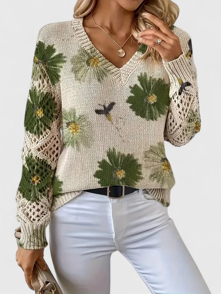 Ava Damen Pullover | Atmungsaktives Blumenmuster
