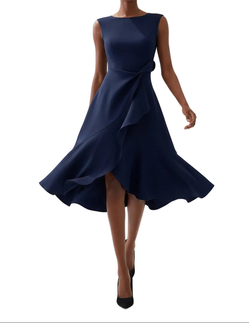 Ayla Damen Midikleid | Asymmetrisches Taillendetail, Ausgestellter Saum