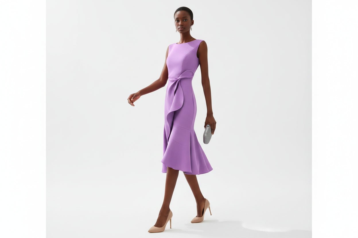 Ayla Damen Midikleid | Asymmetrisches Taillendetail, Ausgestellter Saum