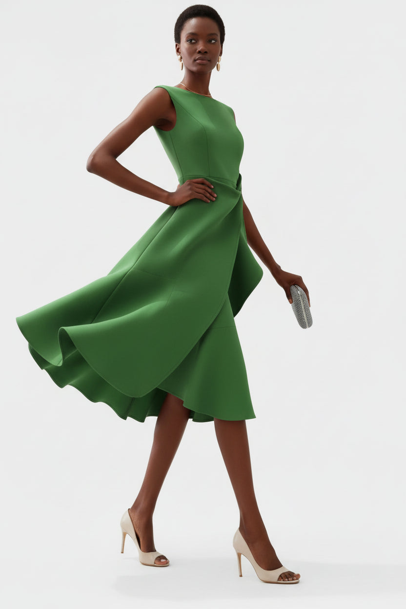 Ayla Damen Midikleid | Asymmetrisches Taillendetail, Ausgestellter Saum