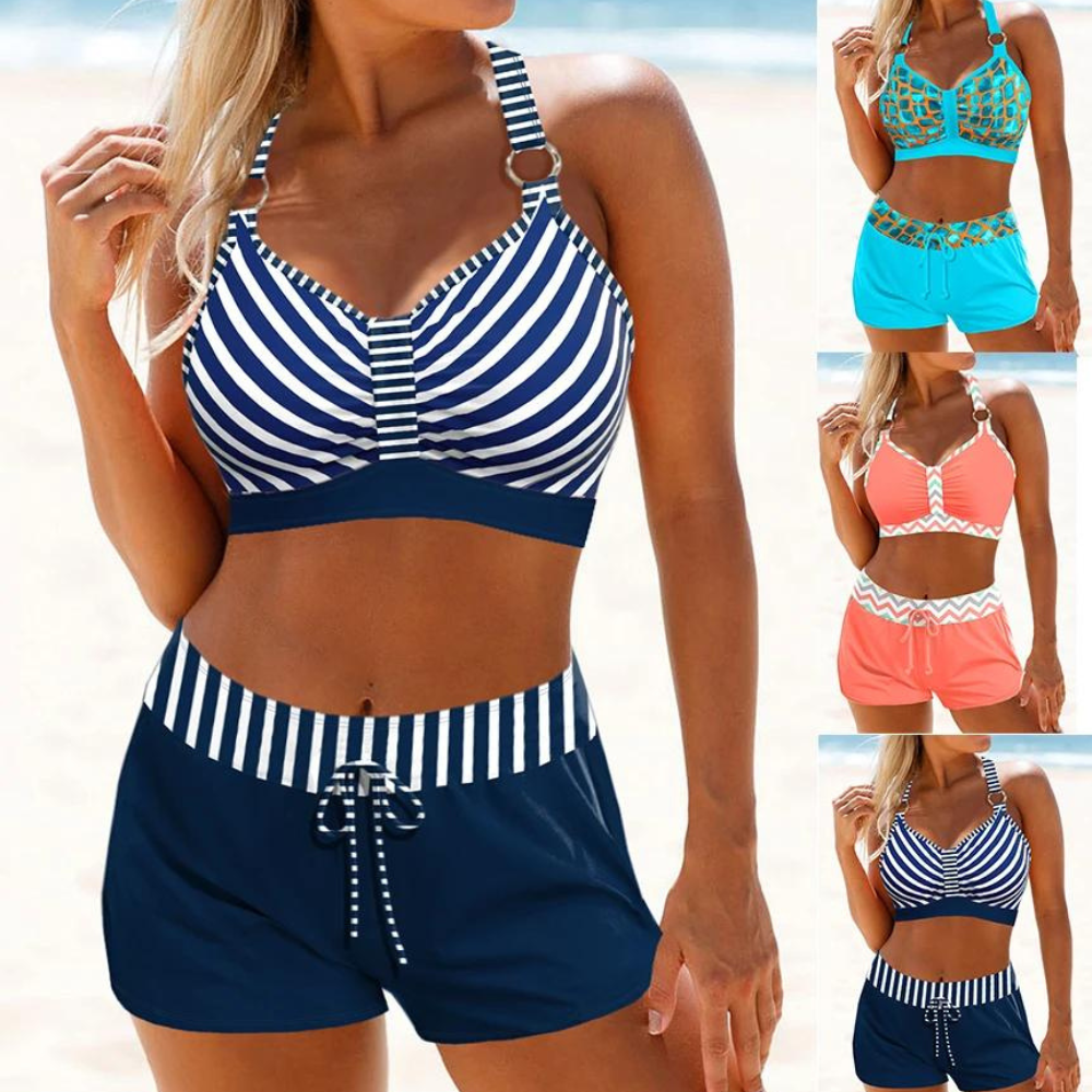 Bela Damen Bikini Set | V-Ausschnitt, Gestreift- S-5XL