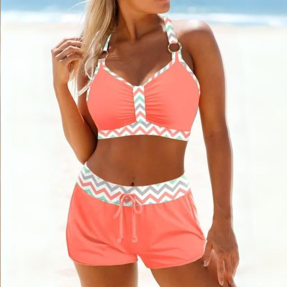 Bela Damen Bikini Set | V-Ausschnitt, Gestreift- S-5XL