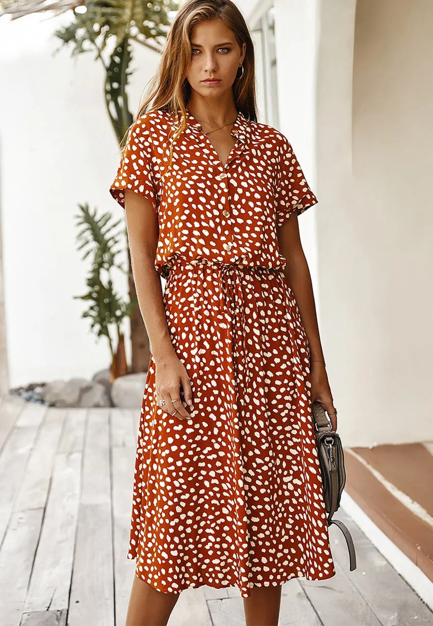 Bela Damen Midi Kleid | Lockere Silhouette mit Taillengürtel