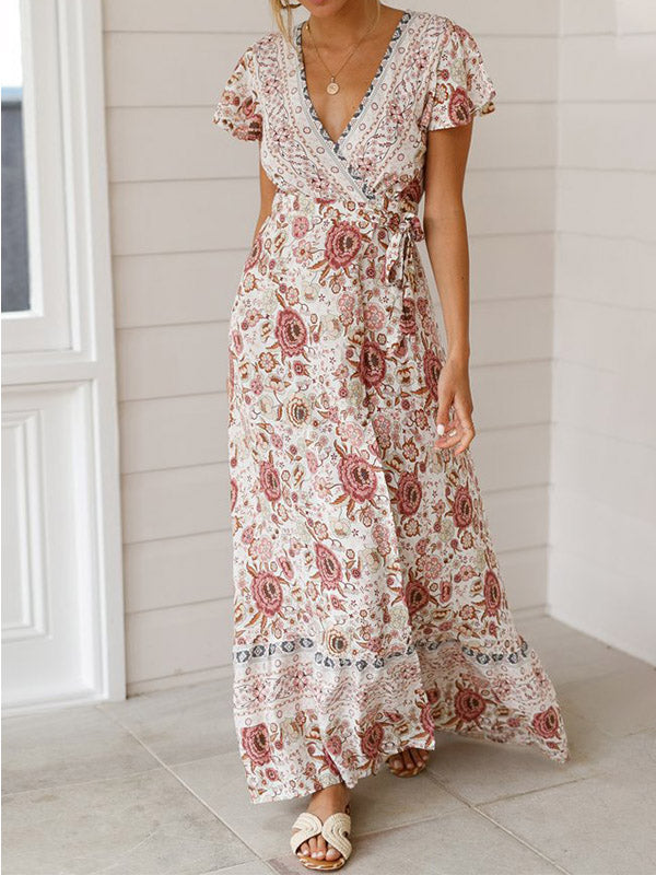 Bella Damen Maxi Kleid | Bohemian Stil mit Blumenmuster- S-2XL
