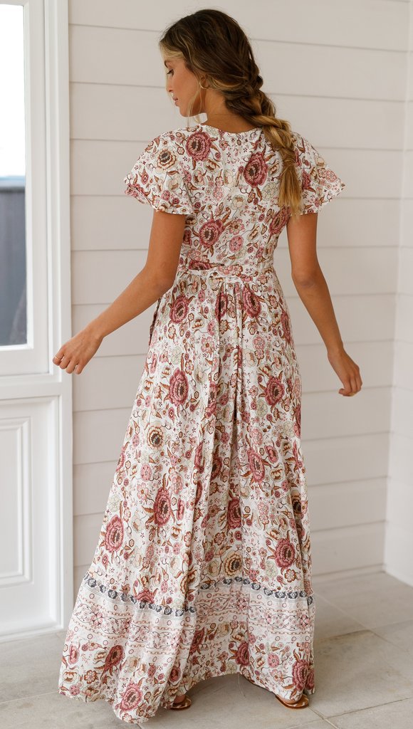 Bella Damen Maxi Kleid | Bohemian Stil mit Blumenmuster- S-2XL