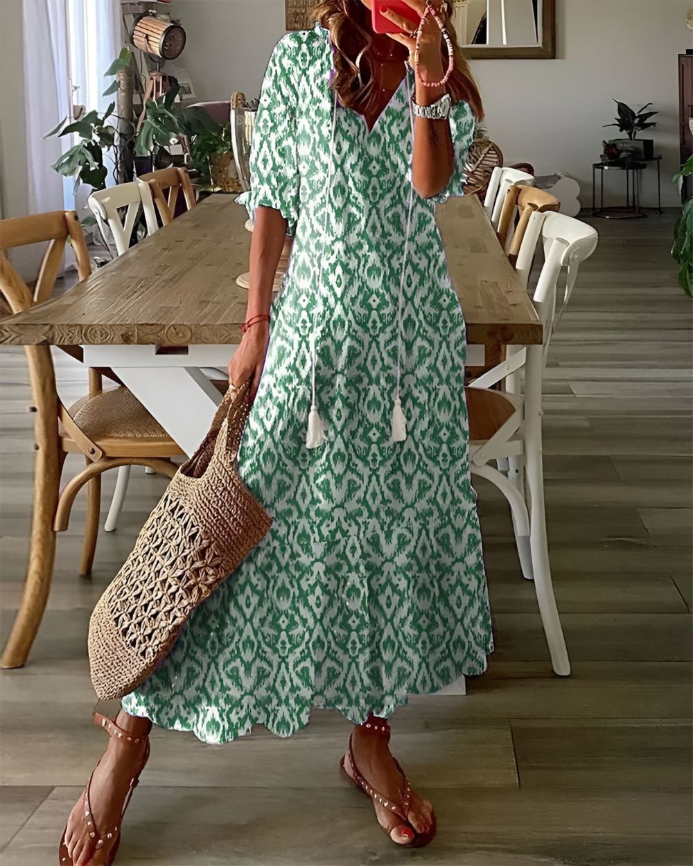 Bella Damen Maxi Kleid | V-Ausschnitt, Boho Stil