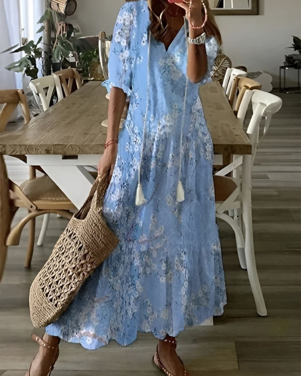 Bella Damen Maxi Kleid | V-Ausschnitt, Boho Stil