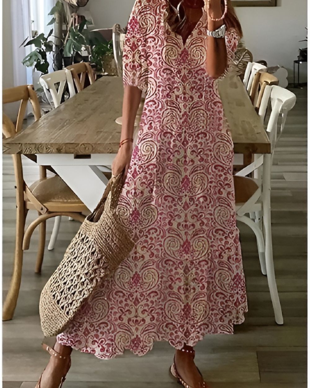 Bella Damen Maxi Kleid | V-Ausschnitt, Boho Stil