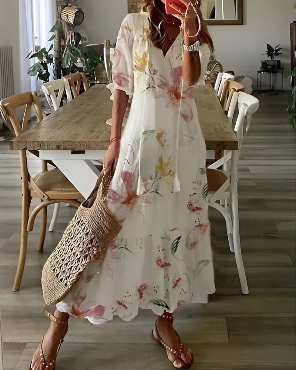Bella Damen Maxi Kleid | V-Ausschnitt, Boho Stil