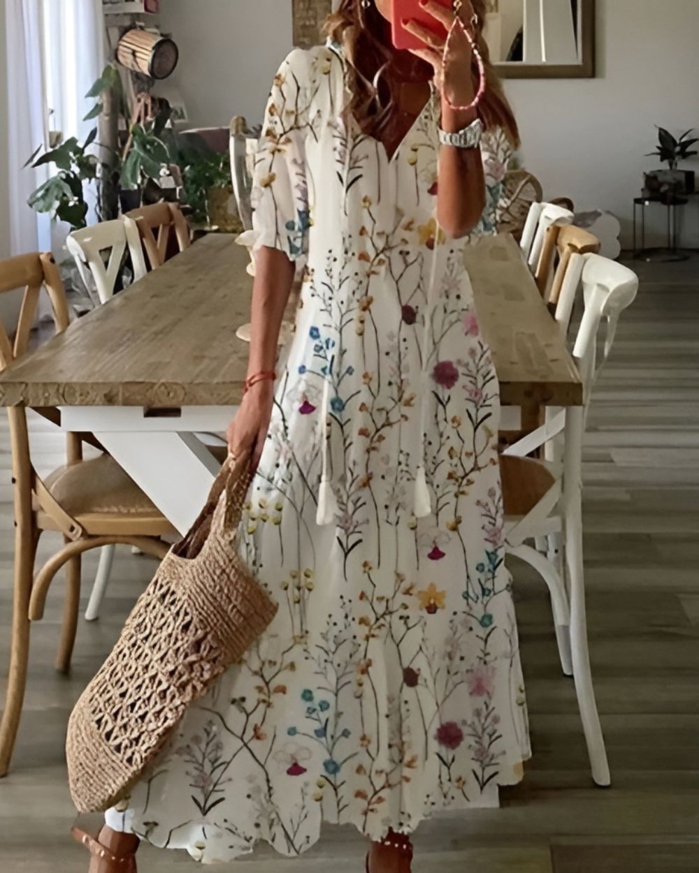 Bella Damen Maxi Kleid | V-Ausschnitt, Boho Stil