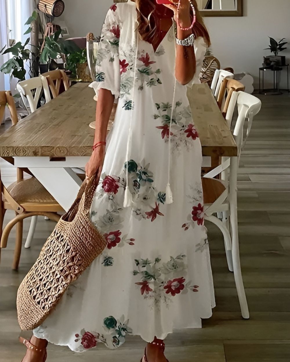 Bella Damen Maxi Kleid | V-Ausschnitt, Boho Stil
