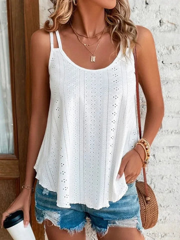 Monika Weiss Boho Camisole Lochmuster Damen Top | Leicht Luftig Sommer Freizeit Shirt | Fliessend Bequem - S-5XL