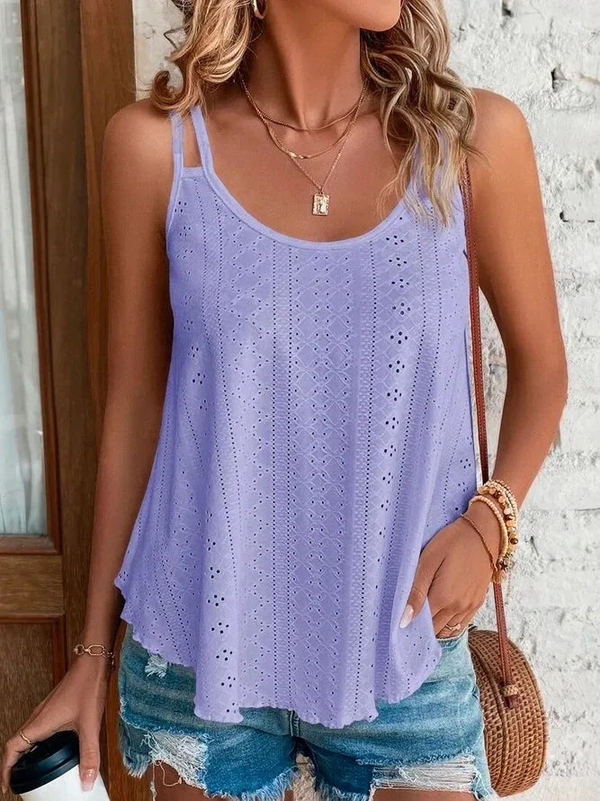 Monika Weiss Boho Camisole Lochmuster Damen Top | Leicht Luftig Sommer Freizeit Shirt | Fliessend Bequem - S-5XL