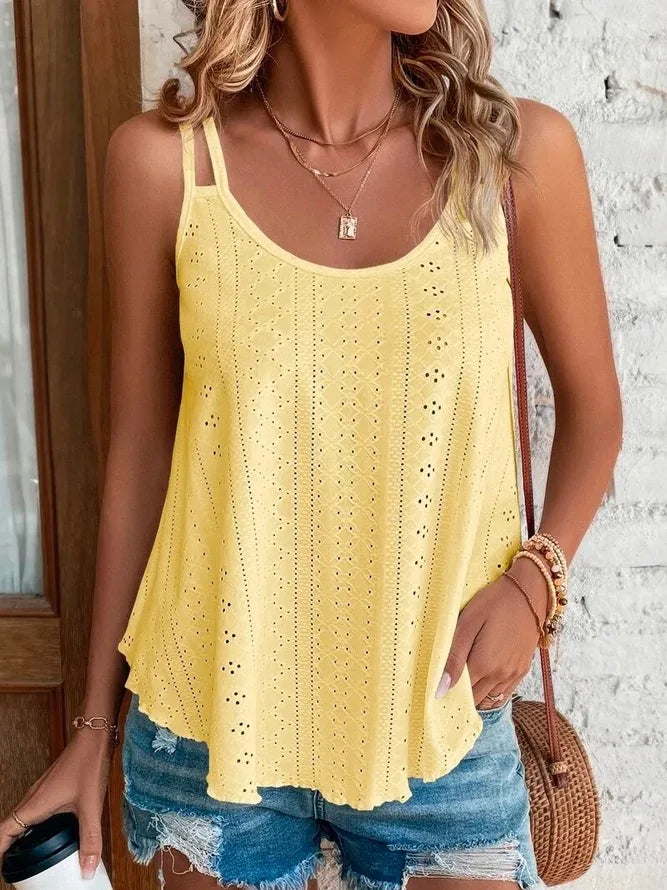 Monika Weiss Boho Camisole Lochmuster Damen Top | Leicht Luftig Sommer Freizeit Shirt | Fliessend Bequem - S-5XL