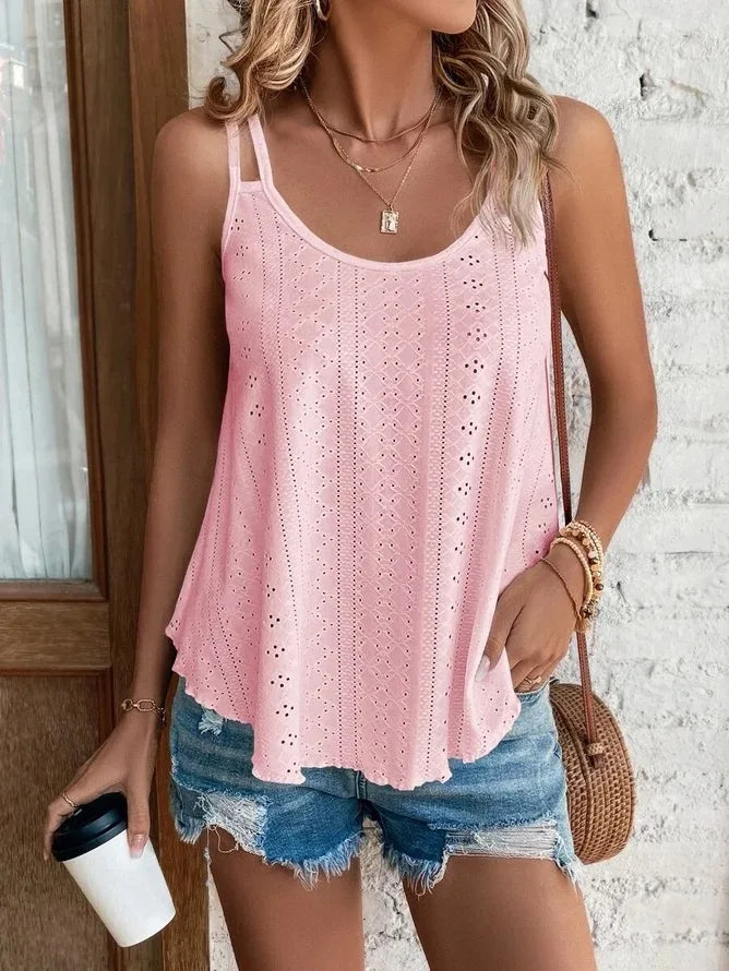 Monika Weiss Boho Camisole Lochmuster Damen Top | Leicht Luftig Sommer Freizeit Shirt | Fliessend Bequem - S-5XL