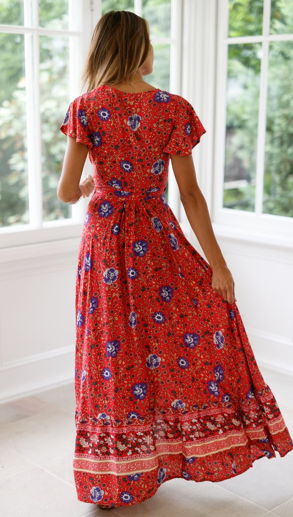 Bella Frauen Maxi-Wickelkleid | 100% Polyester, Bohemian-Stil