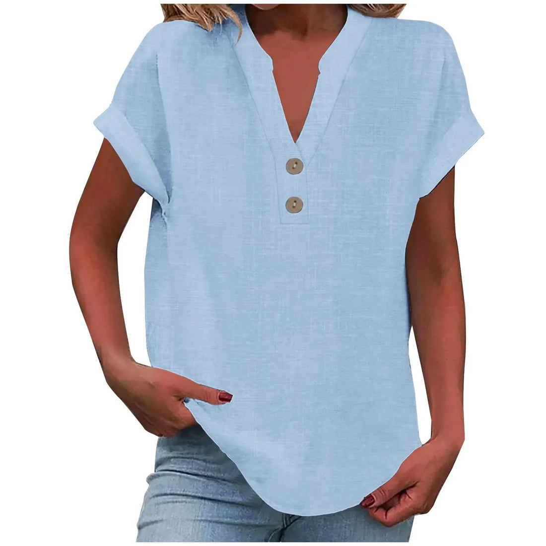 Annemarie Rot Baumwolle Leinen V-Ausschnitt Knoepfe Damen Bluse | Leicht Atmungsaktiv Laessig Sommer Buero Freizeit Oberteil | Bequem - S-5XL