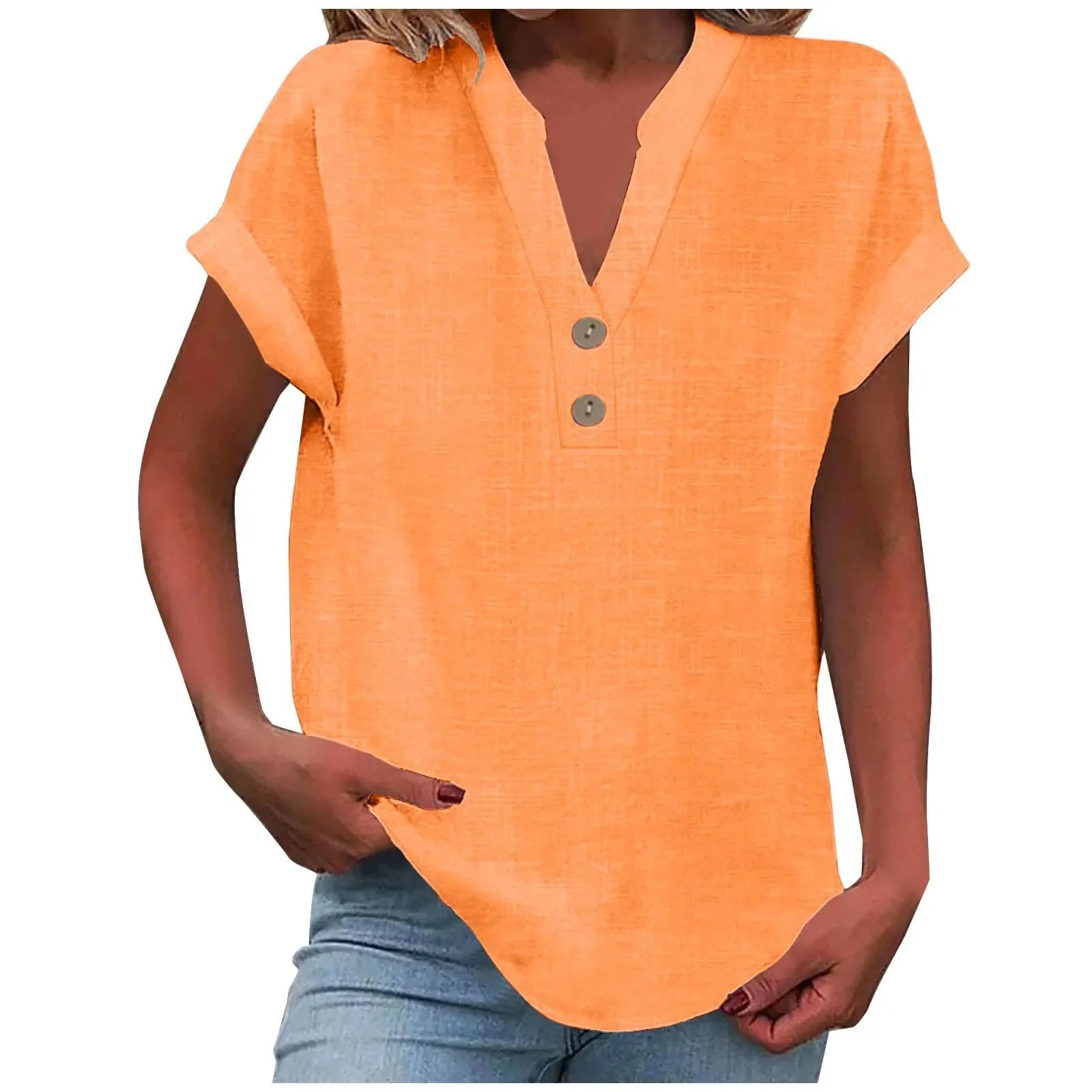 Annemarie Rot Baumwolle Leinen V-Ausschnitt Knoepfe Damen Bluse | Leicht Atmungsaktiv Laessig Sommer Buero Freizeit Oberteil | Bequem - S-5XL
