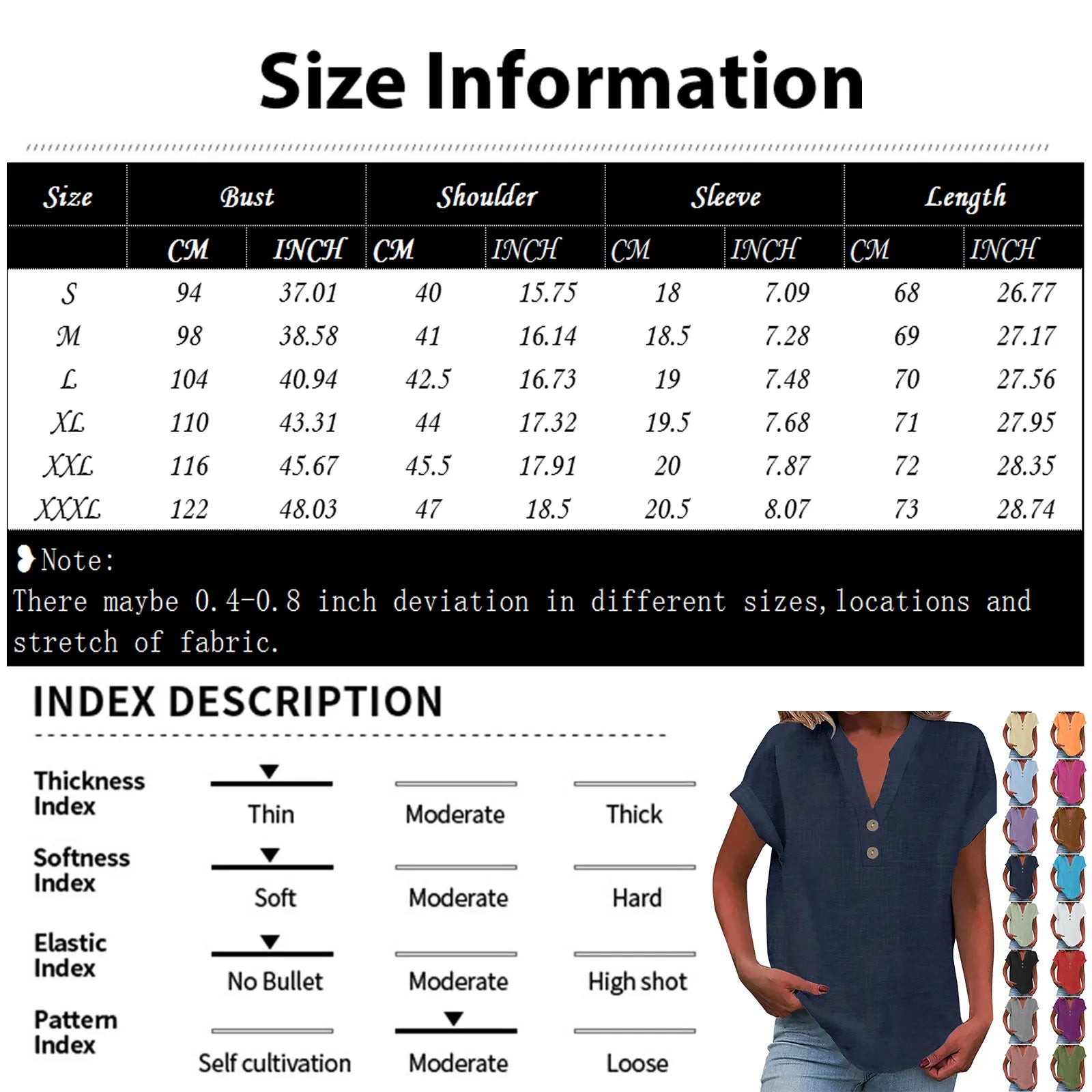 Annemarie Rot Baumwolle Leinen V-Ausschnitt Knoepfe Damen Bluse | Leicht Atmungsaktiv Laessig Sommer Buero Freizeit Oberteil | Bequem - S-5XL