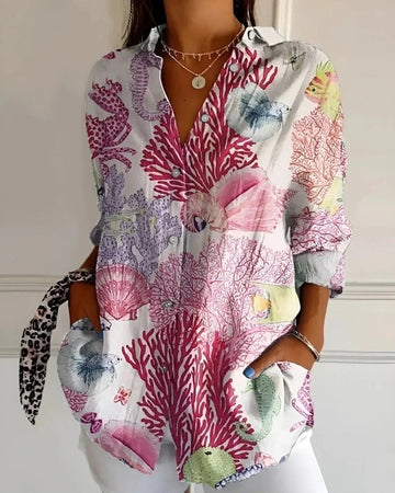 Blaire Damen Bluse | Printdesign mit Knopfleiste, 100% Baumwolle- S-4XL