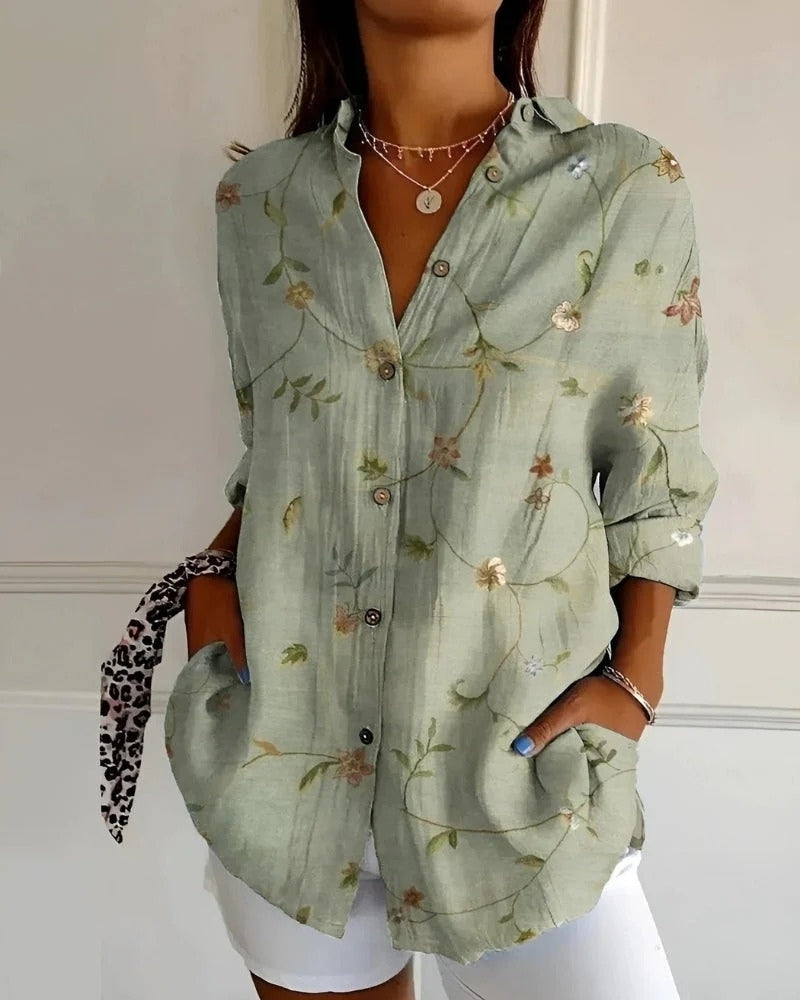 Blaire Damen Bluse | Printdesign mit Knopfleiste, 100% Baumwolle- S-4XL