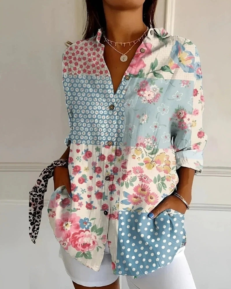 Blaire Damen Bluse | Printdesign mit Knopfleiste, 100% Baumwolle- S-4XL