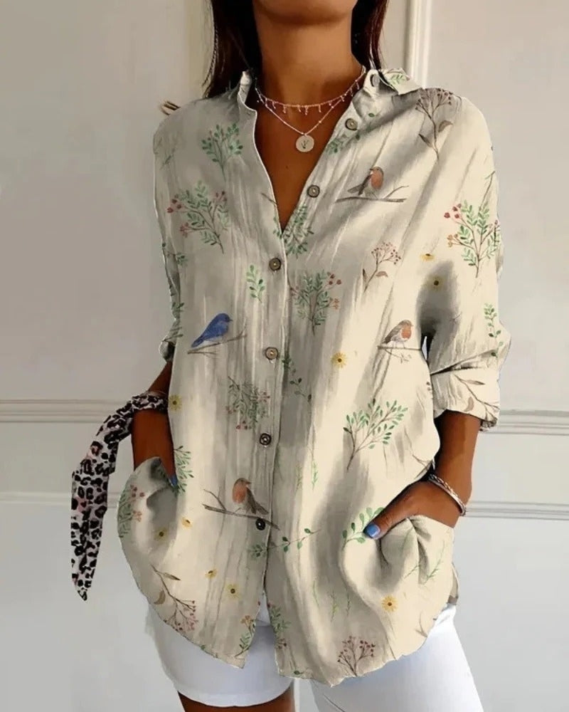 Blaire Damen Bluse | Printdesign mit Knopfleiste, 100% Baumwolle- S-4XL