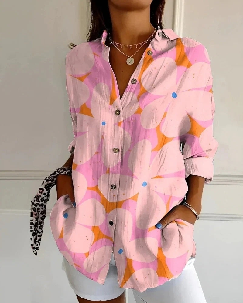 Blaire Damen Bluse | Printdesign mit Knopfleiste, 100% Baumwolle- S-4XL