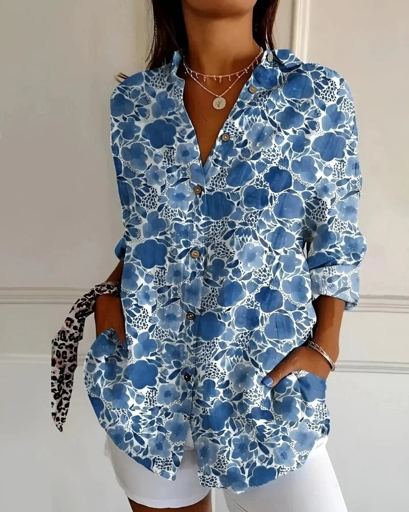 Blaire Damen Bluse | Printdesign mit Knopfleiste, 100% Baumwolle- S-4XL
