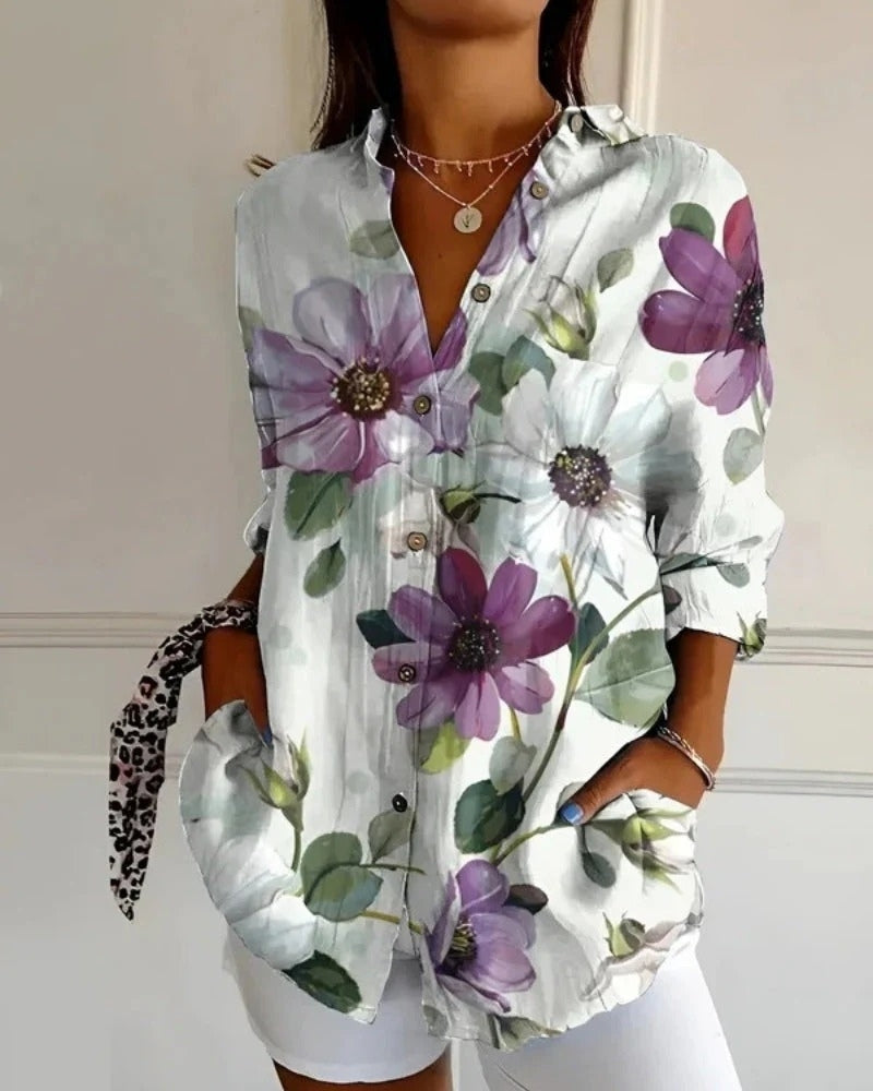 Blaire Damen Bluse | Printdesign mit Knopfleiste, 100% Baumwolle- S-4XL