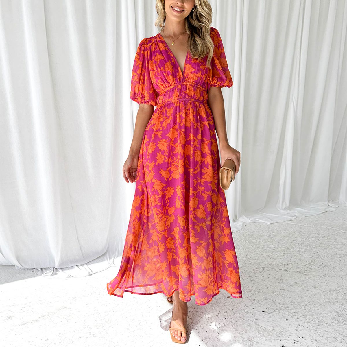 Catherine Frauen Maxi Kleid | V-Ausschnitt, Bequem