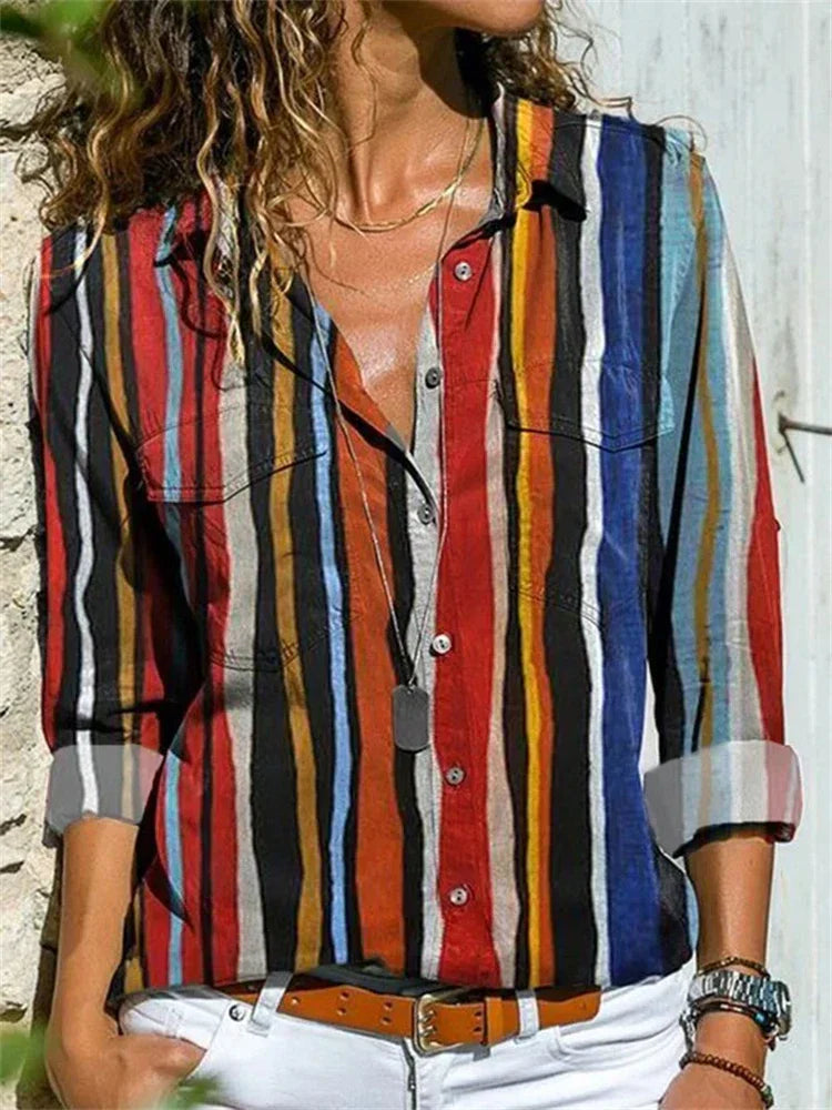 Celine Damen Bluse | Aquarell Blumenprint, 100% Baumwolle, Langarm- S-4XL