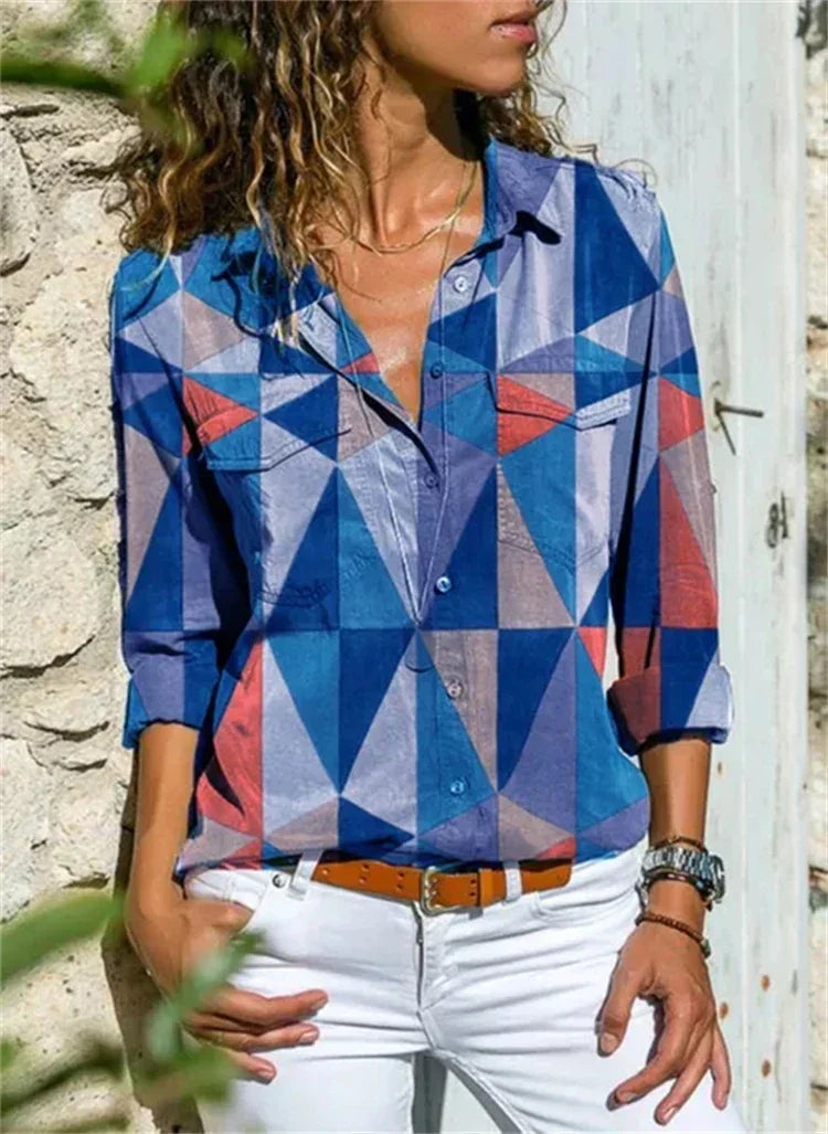 Celine Damen Bluse | Aquarell Blumenprint, 100% Baumwolle, Langarm- S-4XL