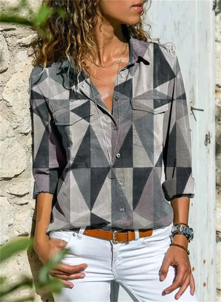 Celine Damen Bluse | Aquarell Blumenprint, 100% Baumwolle, Langarm- S-4XL