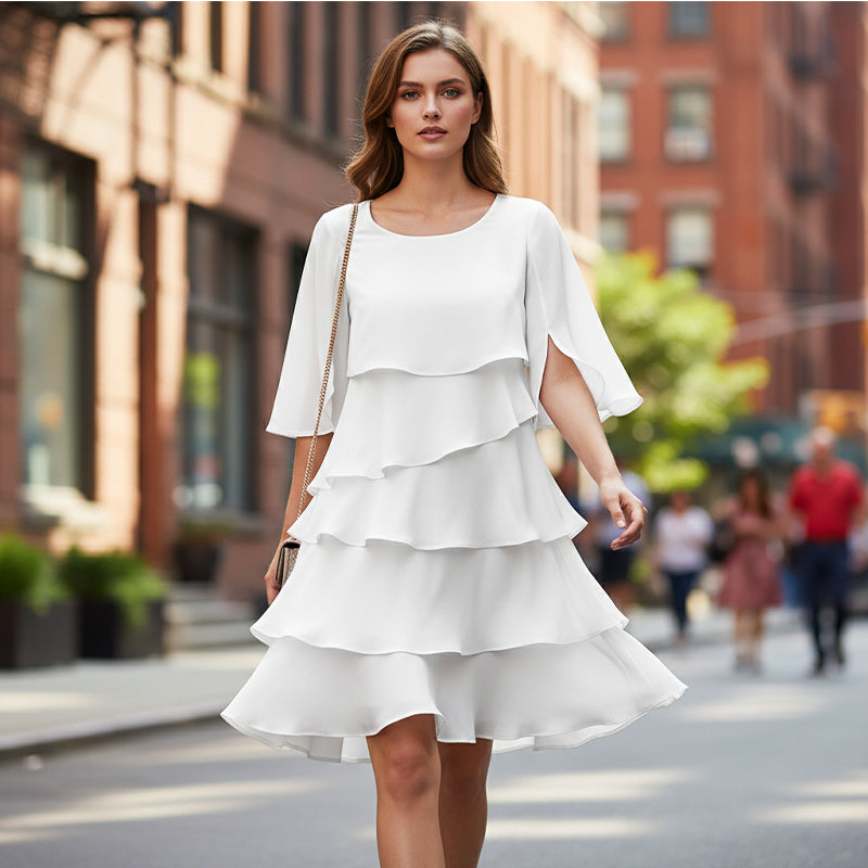 Chic Schichtkleid mit Puffärmeln für Frauen- S-3XL