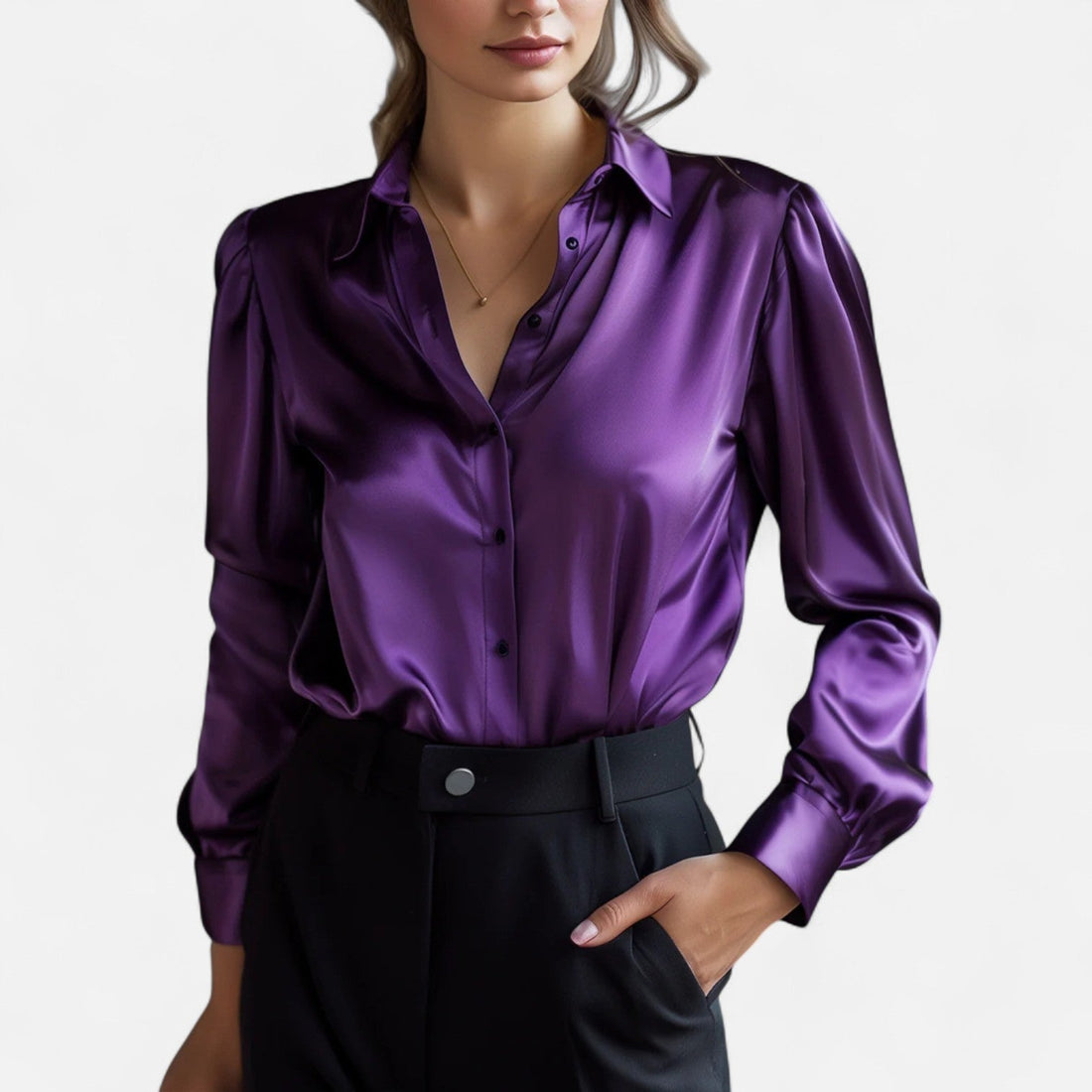 Cleo Damenbluse | Satin, Langarm